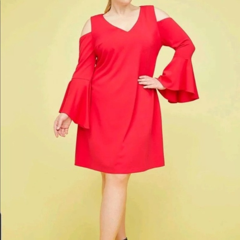 Lane Bryant cold shoulder bell sleeve dress.